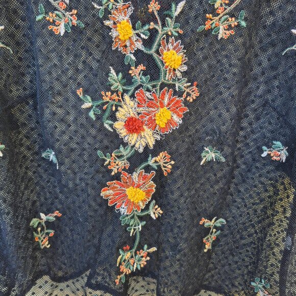 Anthro Maeve Floral Embroidered Black Mesh Sheer Blouse Top Romantic Whimsigoth - Picture 4 of 16